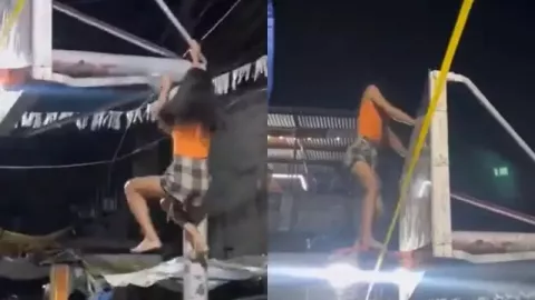 Chica baila twerk arriba de un poste de basquetbol y sufre una aparatosa caída