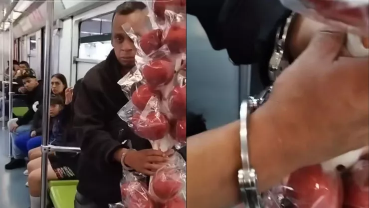 Polémica en Metro CDMX: Esposan a vendedor de manzanas y video desata indignación