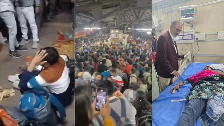 Estación de trenes en Nueva Delhi tras estampida humana.