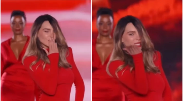 Belinda se levantó y continuó su trayecto en la pasarela e incluso lanzó un beso.