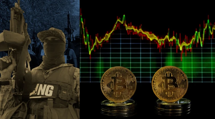 Ilustración del proceso de lavado de dinero de cárteles mexicanos, mostrando el flujo de narcodólares hacia redes bancarias clandestinas chinas (CUBS, CMLNs) y el uso de criptomonedas, según el análisis del Informe DEA 2025 sobre finanzas ilícitas.