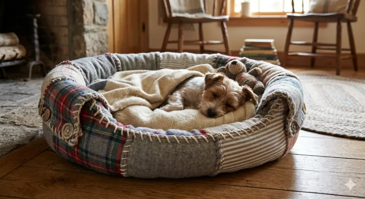 Crea una cama para tu perro con cobijas viejas
