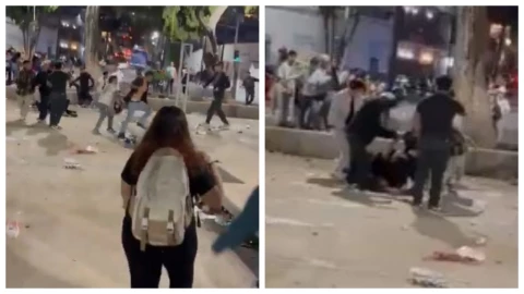 Captan violenta riña en calenda de estudiantes en el centro de Oaxaca