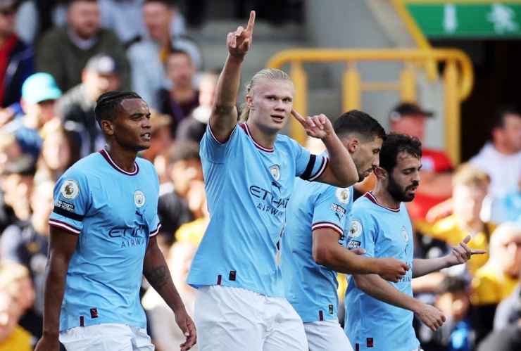 Erling Haaland celebra su gol 11 con el Manchester City en la Premier League