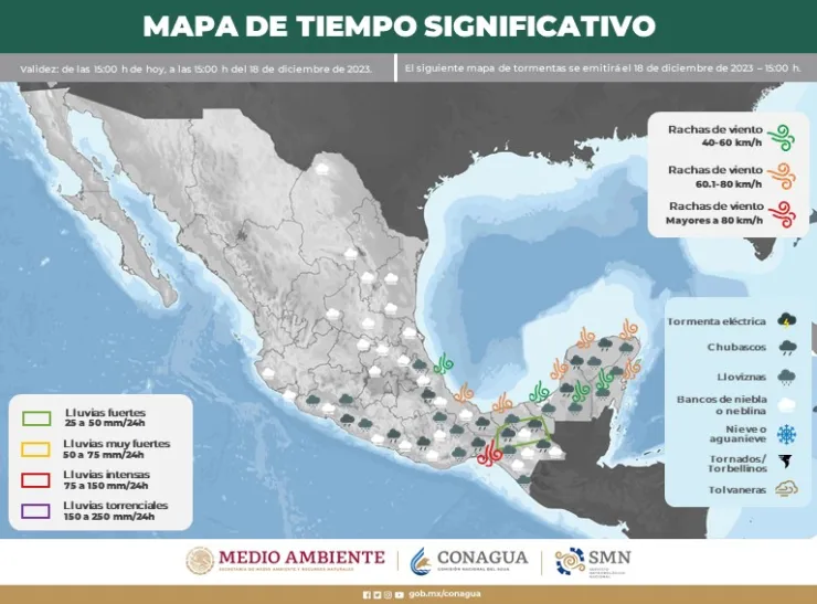 Clima en México 18 de diciembre de 2023