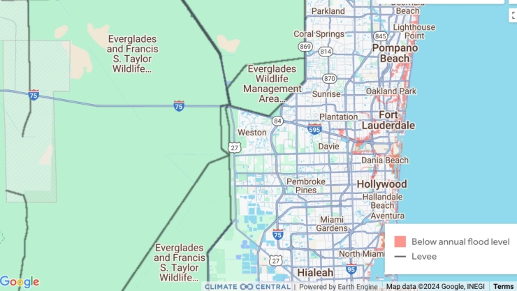 mapa de cómo estará inundada Florida para el 2050