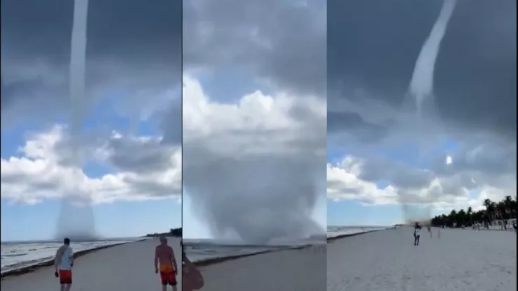 Video de tromba marina en Playa del Carmen sorprende a turistas y locales