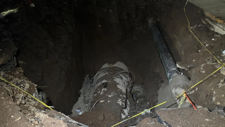 Tubo en reparación en Atizapán, Edomex.