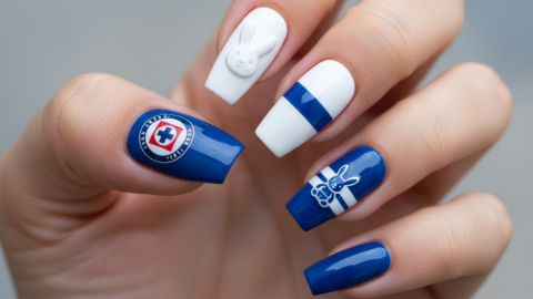 Diseño blanco y azul con relieves (mascota Cruz Azul)