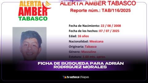 ALERTA AMBER TABASCO 2025: Adrián Rodríguez Morales