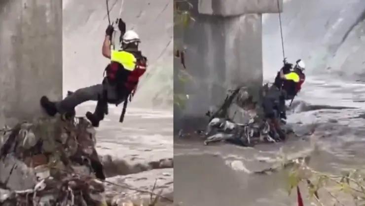 Así rescataron a perrito atrapado en medio del arroyo tras fuerte lluvia