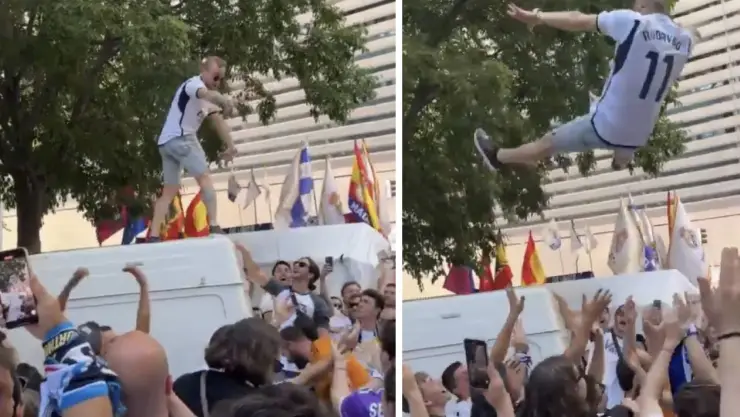 Así fue el momento en que Fan del Real Madrid se rompe la espalda tras saltar de un camión.jpg