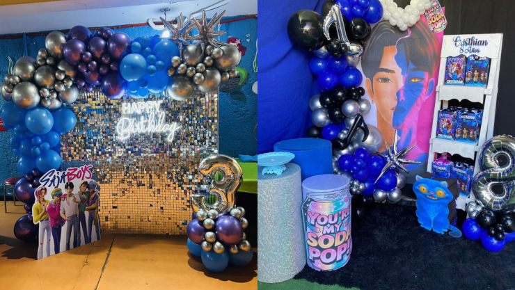 Fiesta de los Saja Boys cómo hacer un fondo de globos para la mesa de dulces