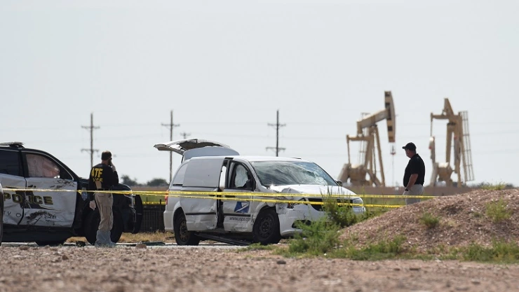 State troopers and other emergency personnel are seen following a shooting in Odessa