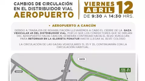 Estos son los cambios en la circulación del distribuidor vial aeropuerto en Cancún