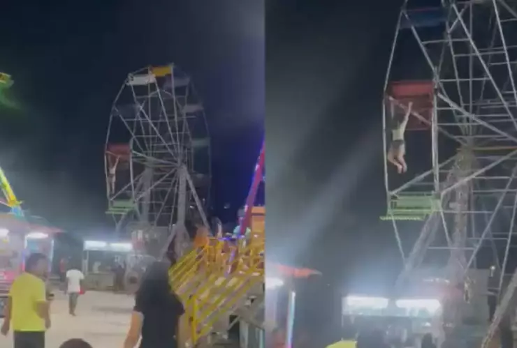 VIDEO: Dos niñas quedan colgando de una rueda de la fortuna y saltan al vacío