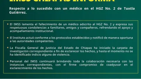 Comunicado IMSS médico muerto en Chiapas
