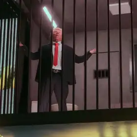 Un actor interpreta a Donald Trump dentro de una prisión en Teherán, Irán.