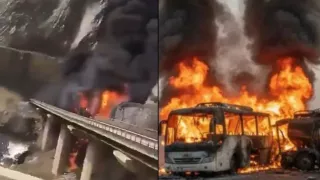 VIDEO FUERTE: Hasta 45 muertos dejó incendio y explosión de autobús de peregrinos