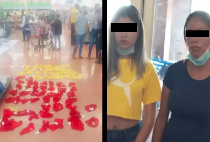 Dos mujeres fueron detenidas al intentar robarse 60 calzones rojos y amarillos en un supermercado en Guadalajara, Jalisco.