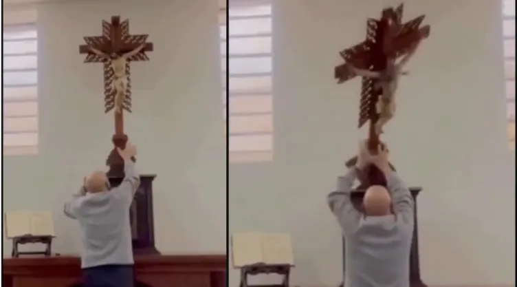 Sacerdote sobrevive tras caerle una cruz en la cabeza en Colombia