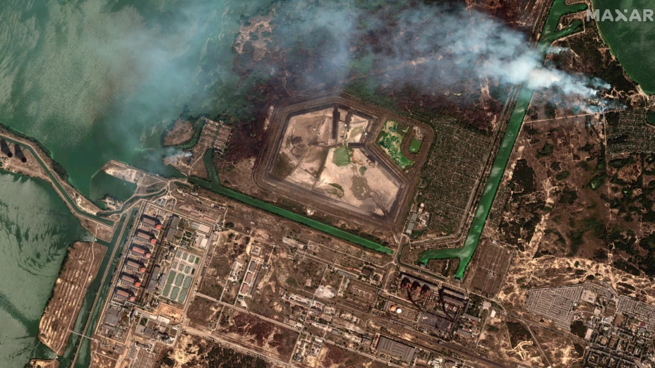 Imagen satelital de planta nuclear de Zaporiyia, Ucrania.