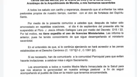 La Arquidiócesis de Morelia suspende al “Padre Pistolas”