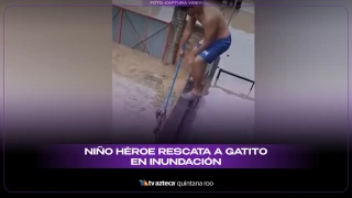 VIDEO: Niño se convierte en héroe y rescata a un gatito durante una inundación