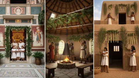 Romanos, celtas y egipcios decorando sus hogares con ramas verdes como símbolo de vida y protección frente al invierno.