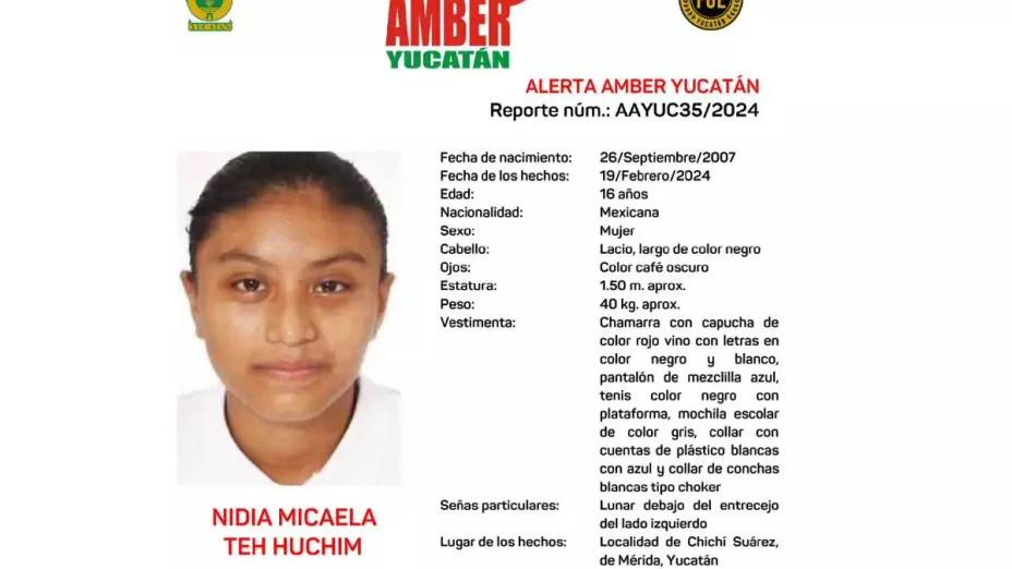 Alerta Amber_ Buscan a Nidia Teh, menor desaparecida en Yucatán