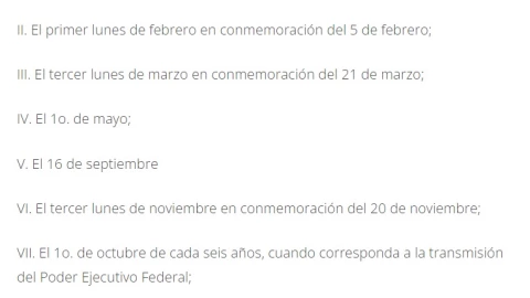 Días festivos en México