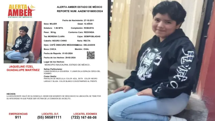 Alerta Amber Jaqueline Itzel Guadalupe Martinez Naucalpan Edomex