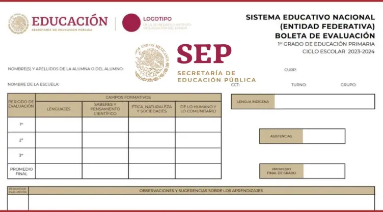 Boleta SEP de con los lineamientos de la Nueva Escuela.
