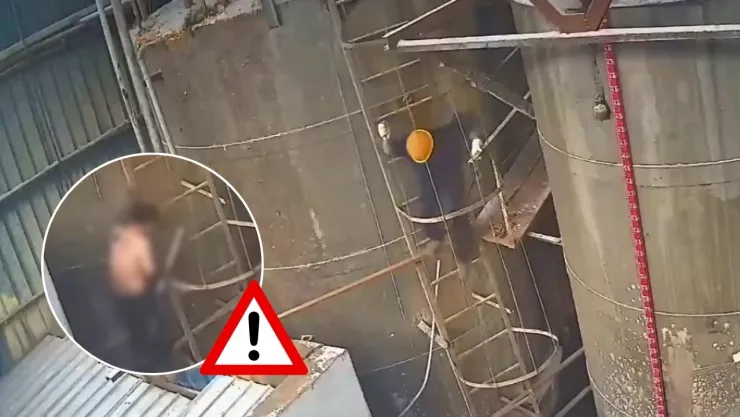 El accidente fue captado por cámaras de seguridad en la planta