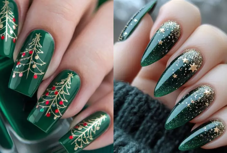 9 modelos de uñas verdes con dorado para Navidad: son elegantes y quedan en cortas o largas.