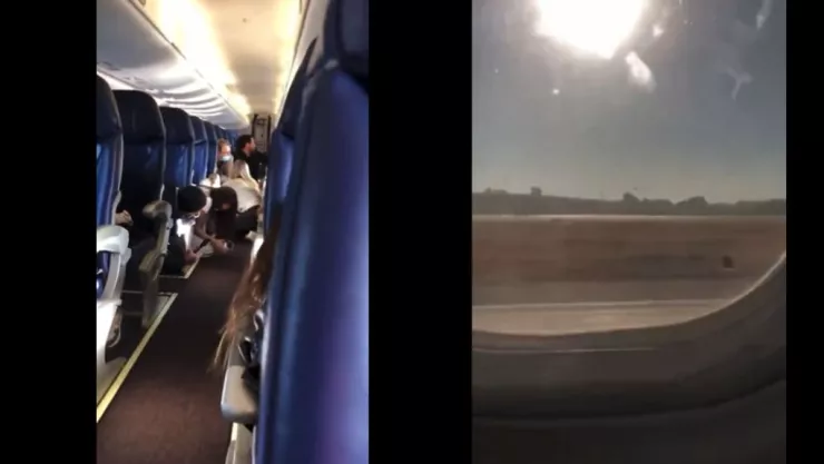 Video de pasajeros en el piso del avión