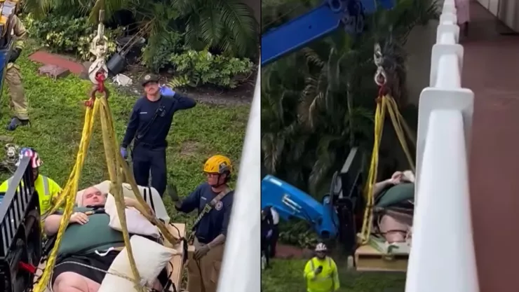 VIDEO: Con grúas industriales realizan rescate de un hombre de 270 kilos en Florida