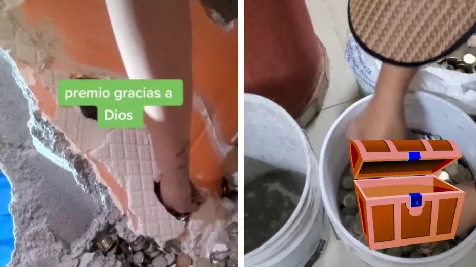 VIDEO: Albañiles tiran pared y encuentran tesoro, “premio de Dios”