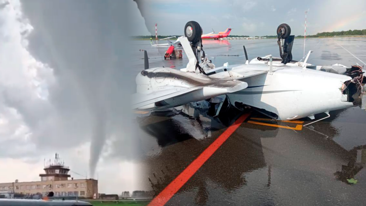 VIDEO: Tornado arrasa con aviones en un aeropuerto de Rusia