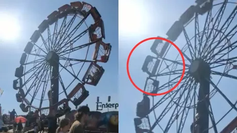 VIDEO Falla en rueda de la fortuna deja a los pasajeros boca abajo