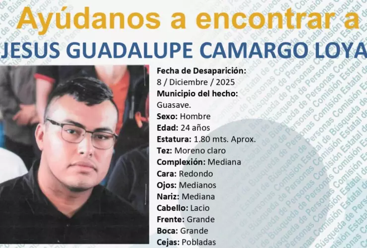 Jesús Guadalupe Camargo Loya, activista desaparecido en Guasave, Sinaloa.