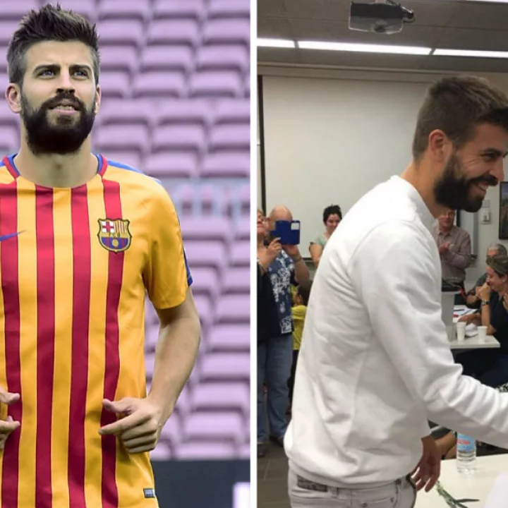 Piqué entrenó el domingo con los colores de la bandera catalana. Fotos: AFP/ Facebook Gerard Piqué