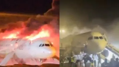 VIDEO | ¡IMPACTANTE! Avión se prende en llamas antes de despegar en Corea del Sur