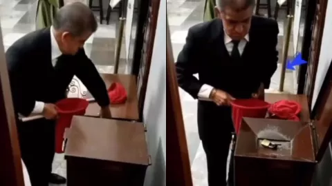 VIDEO | ¿Enfrente de Dios? Captan a hombre presuntamente robándose las limosnas en un templo