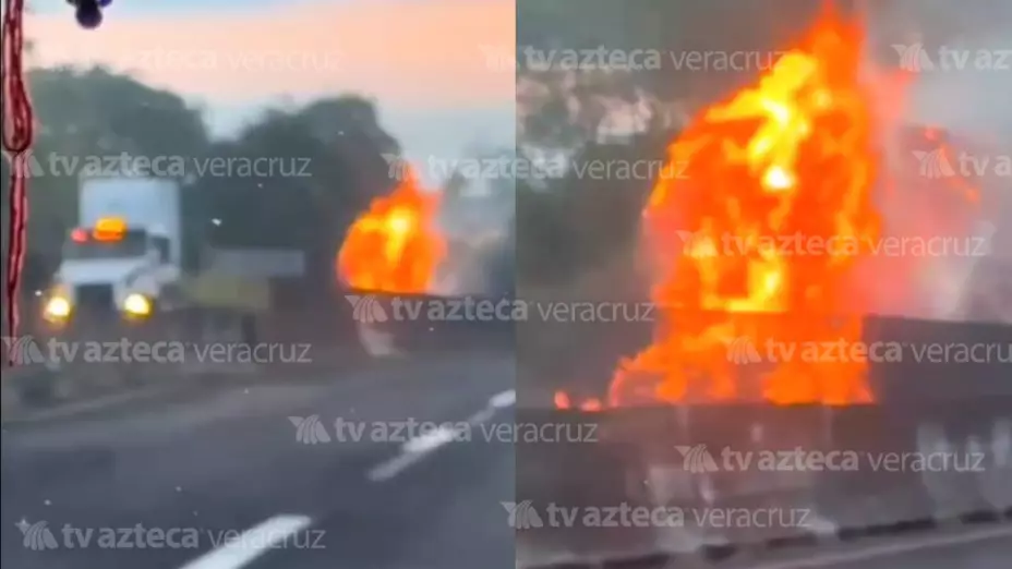 ¡Cuidado! Se incendia tráiler en carretera Xalapa-Veracruz; esto se sabe