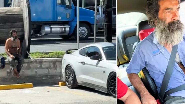 Indigente admira un Mustang y dueño le da un paseo y le cambia el look