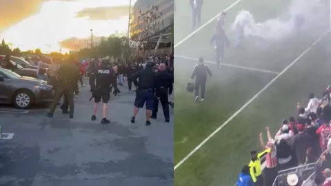 Riña en el Estadio BMO Field entre aficionados de Chivas vs. Atlas
