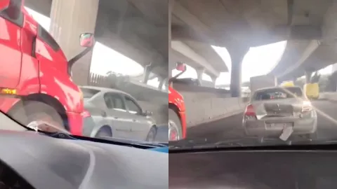 Momento en el que tráiler empuja a un automóvil en plena carretera México-Querétaro (VIDEO)