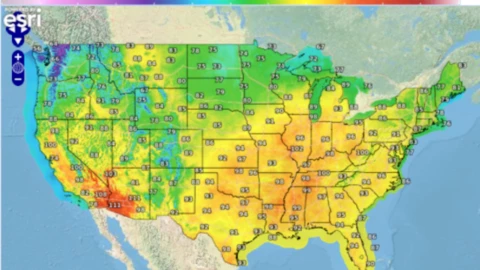 Mapa de Estados Unidos con sus temperaturas