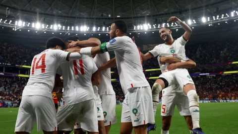 Jugadores de Marruecos celebran en Qatar 2022